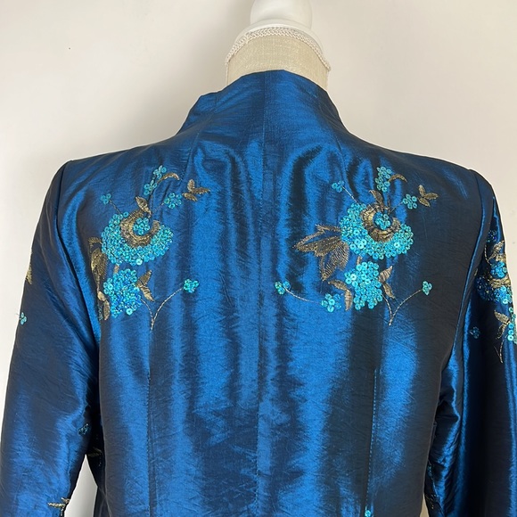 Vintage ANIS.A kimono cardigan blue, gold embroidery magenta lining M - Picture 7 of 11